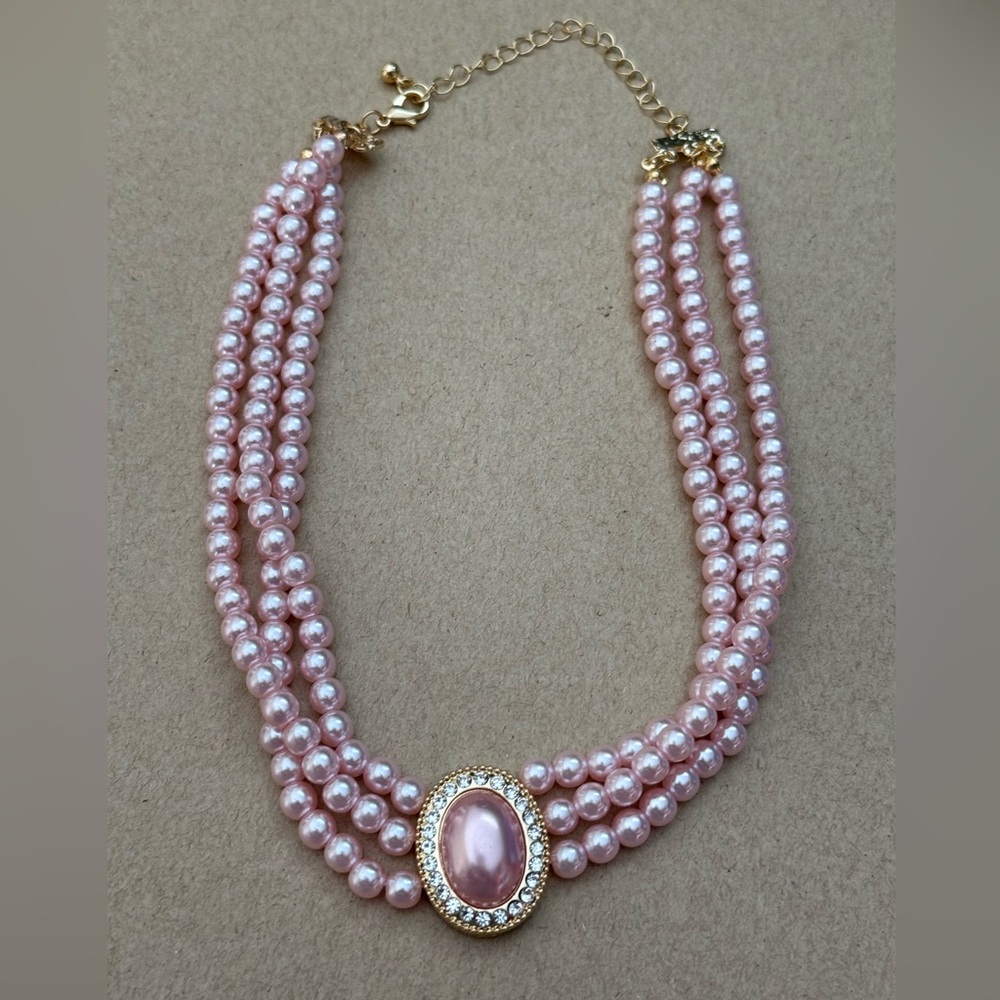 Elegant Pink Pearl Rhinestone Jewelry Set NEW - Picture 2 of 5